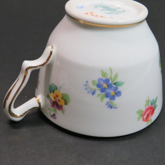 Crown Staffordshire Tea Cup & Saucer fine bone china Rose Pansy Gold Rim - Picture 13 of 16